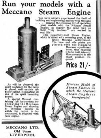 Meccano 1929 steam engine advertisement.